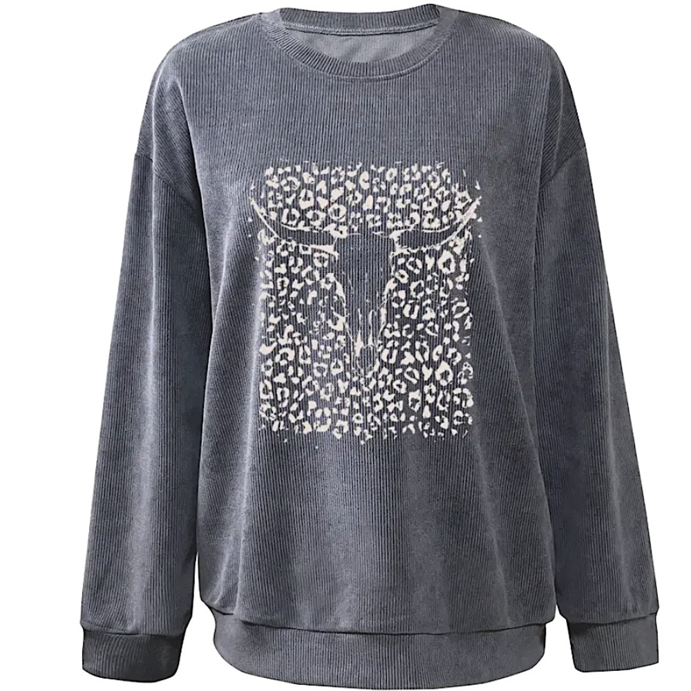 Cow Skull Ribbed Super Comfy Thin Sweatshirt NWOT